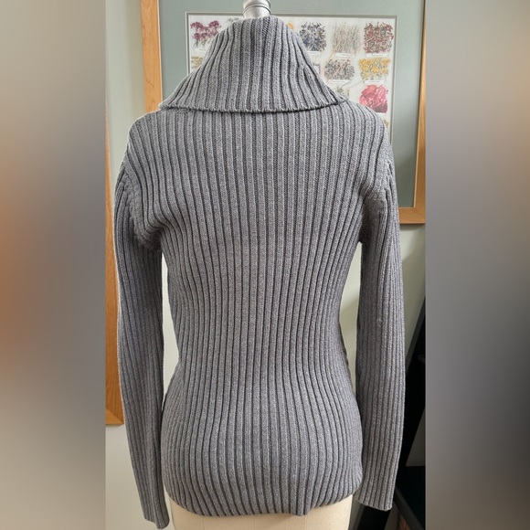 Talbots Chunky Sequined Cabled Turtleneck Sweater in Grey Cotton Wool blend in L - Picture 3 of 7